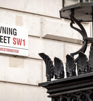 Downing Street, Westminster. Street sign for the official London address of the UK Prime Minister