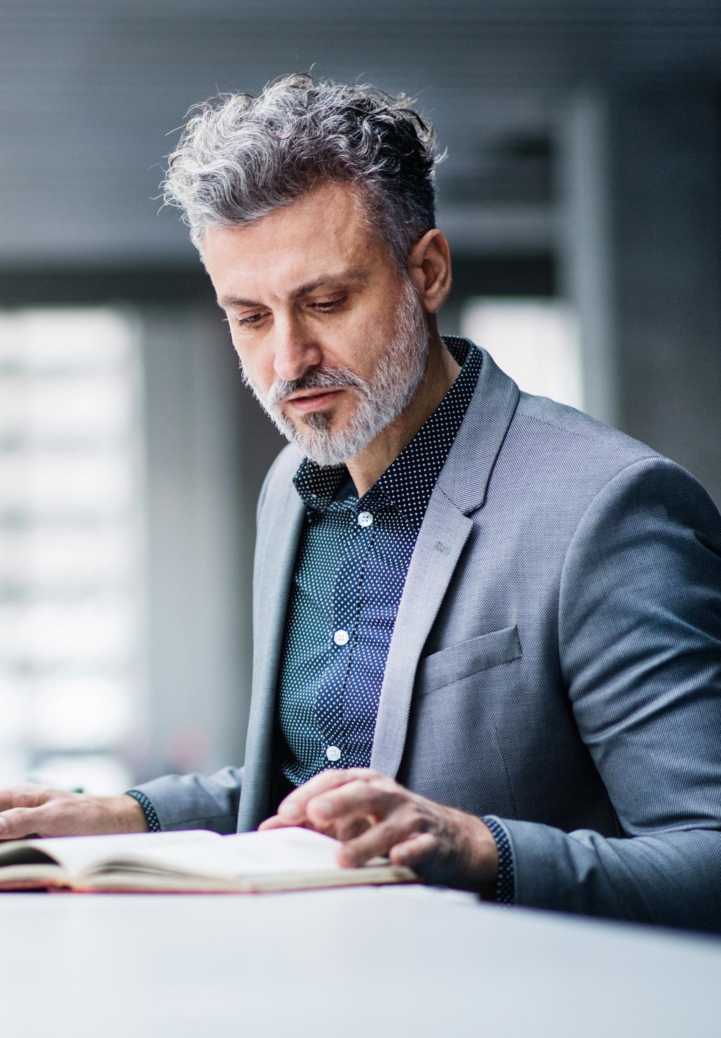 Man studying alone